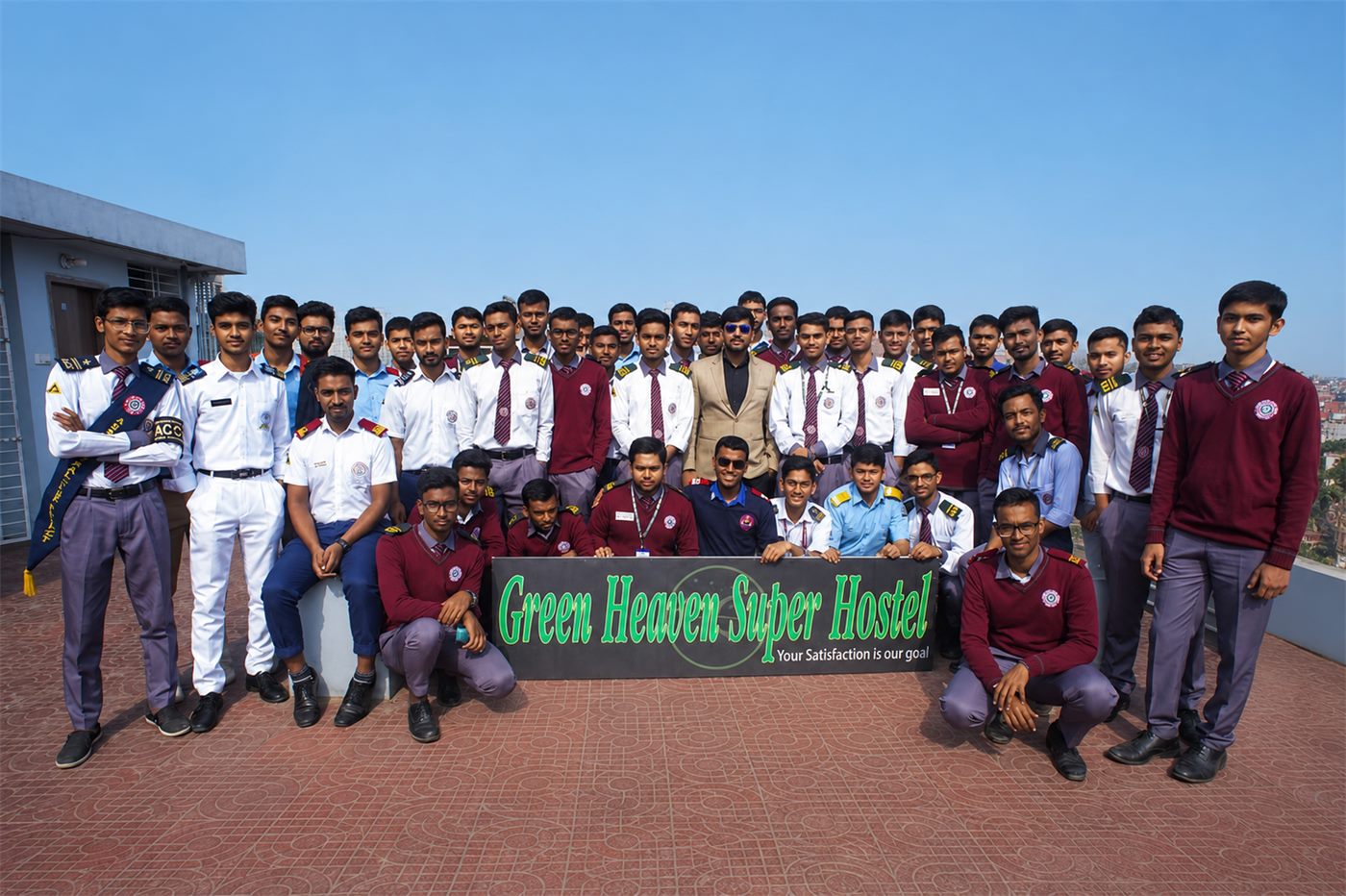 Green Heaven Super Hostel campus building and signboard